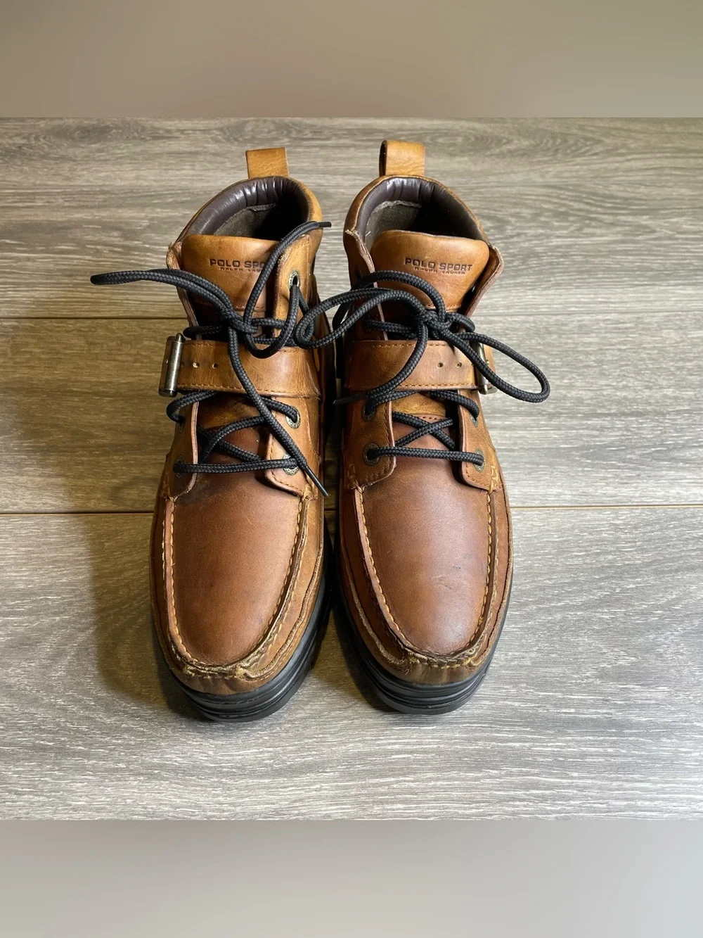 Vintage Polo Sport Ralph Lauren Leather Ankle Boots Buckle Strap Mens Size 9D